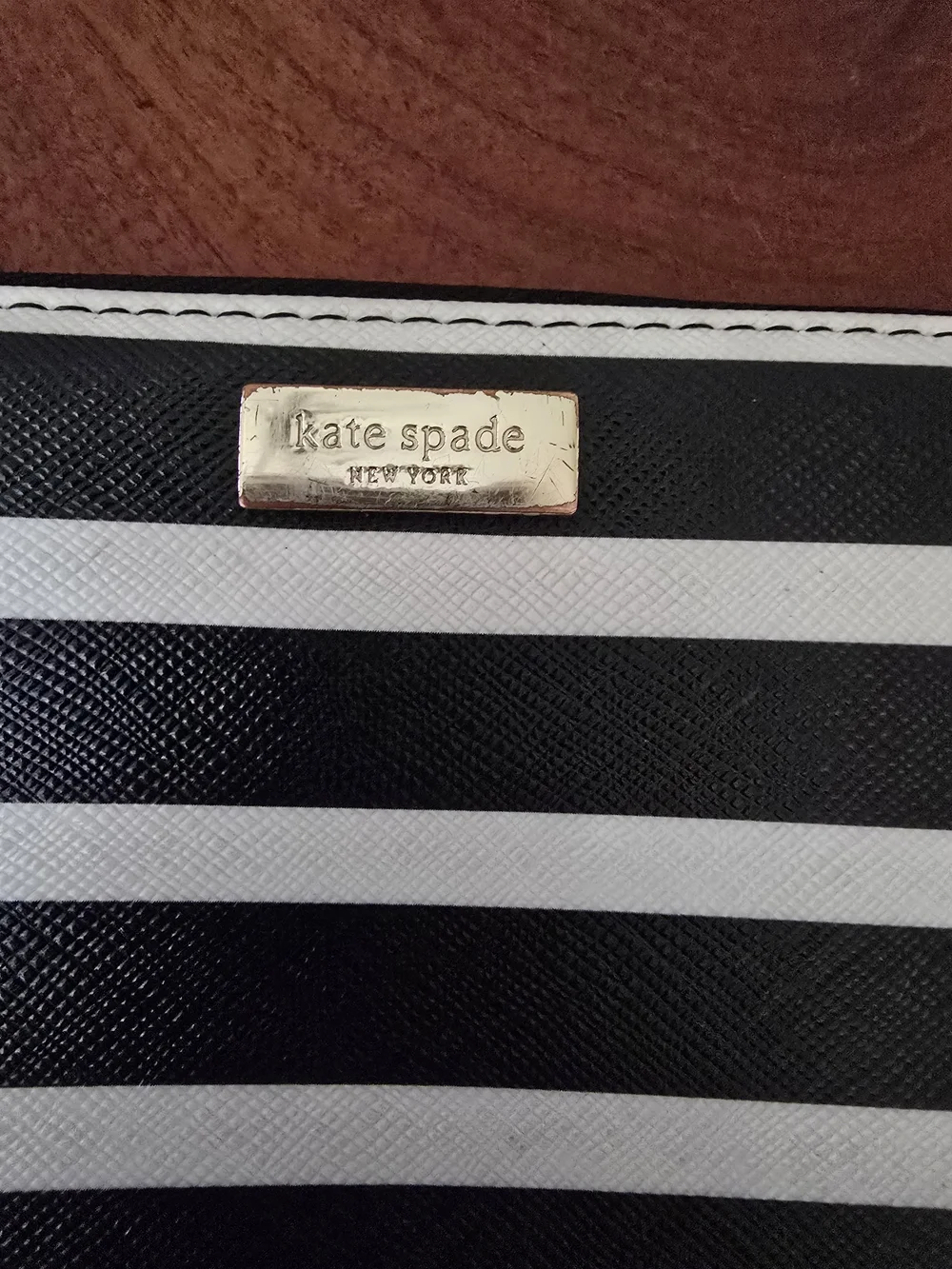 Kate Spade Black and White Striped Zip Wallet